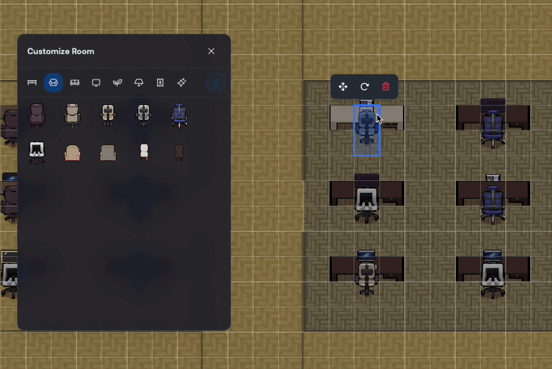 Moving, rotating and deleting items