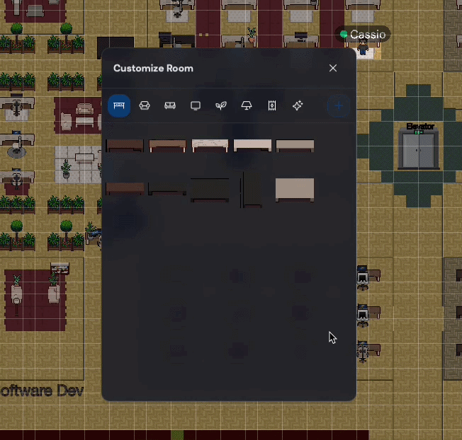 Browsing the customize room panel